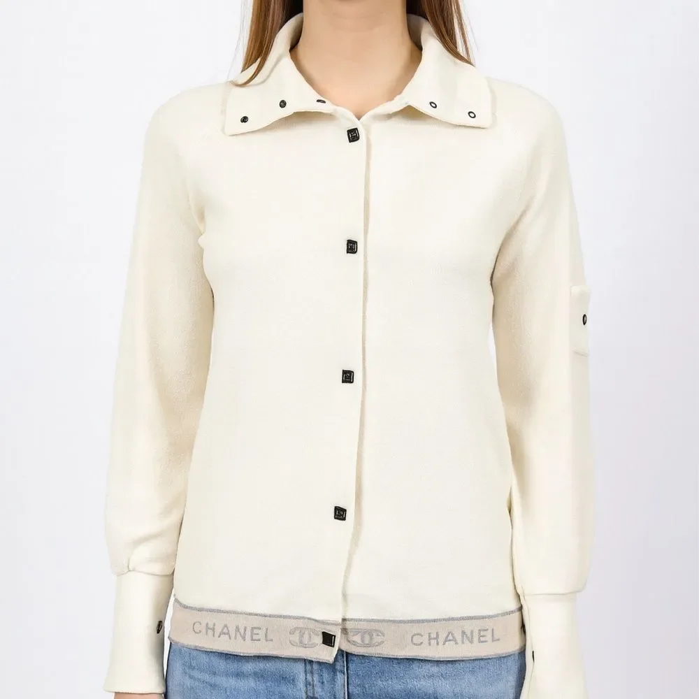 CHANEL Ivory CC Logo Button-Up Sweater IT34